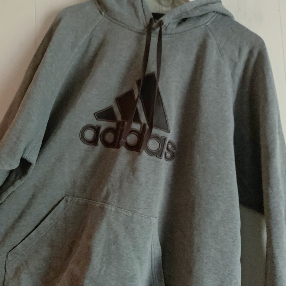 Adidas Essentials Pullover 3 Stripes Gray Hoodie … - image 3